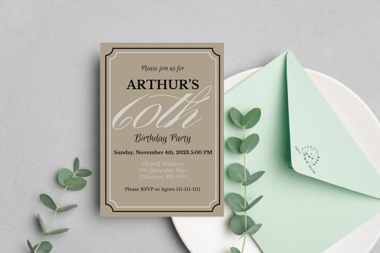 Old style Party Invitation | Simple Party Invitation | Digital Party Invite | Birthday| Party| Birthday| Men's Birthday | Book Lover | Moody