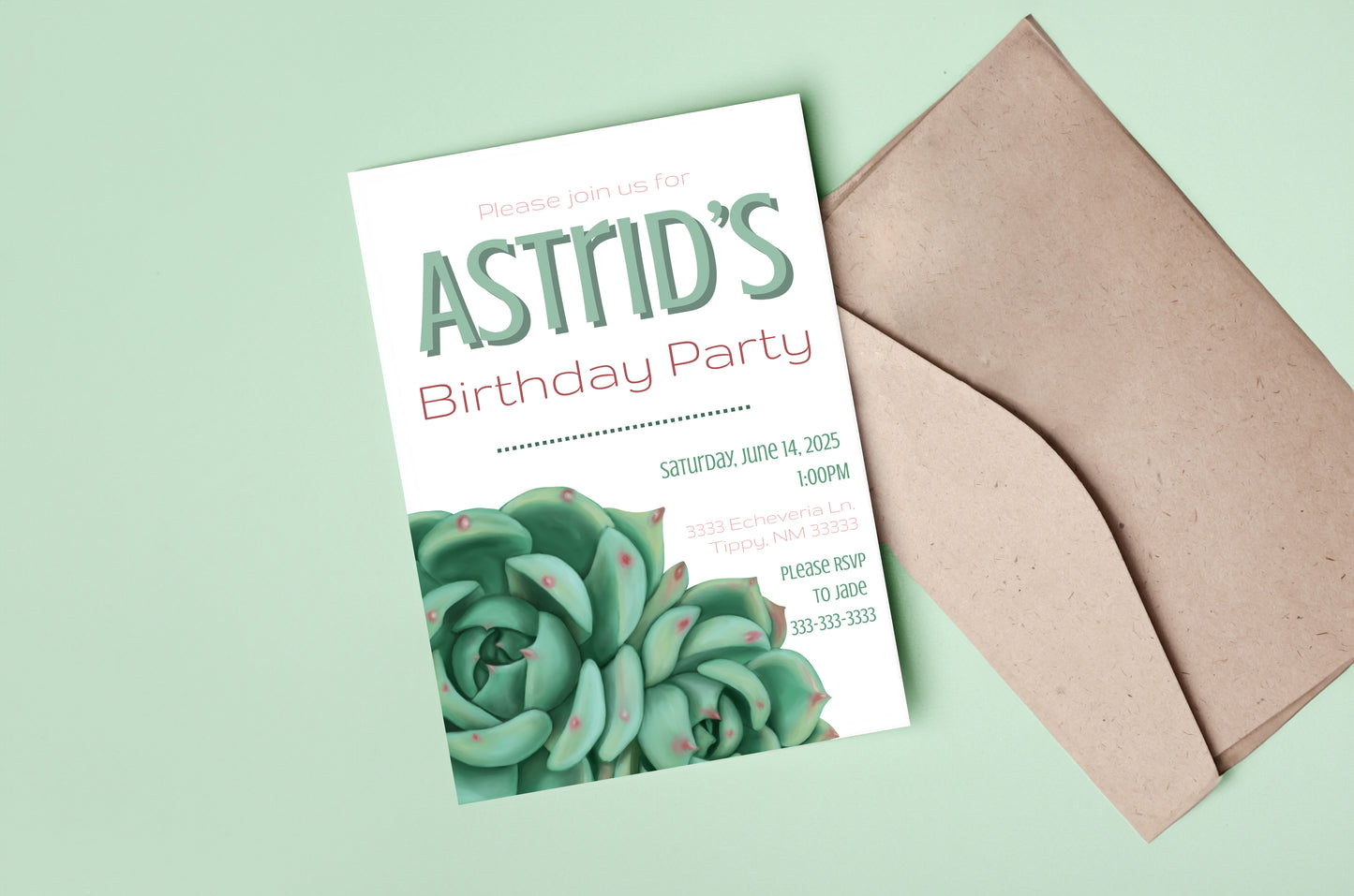 Light Echeveria Succulent Party Invitation | Digital Party Invite | Birthday | Shower| Desert | Succulent party | Summer Birthday | Wedding