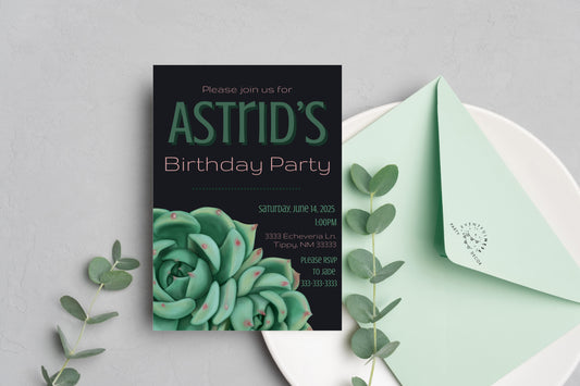 Dark Echeveria Succulent Party Invitation | Digital Party Invite | Birthday | Shower| Desert | Succulent party | Summer Birthday | Wedding